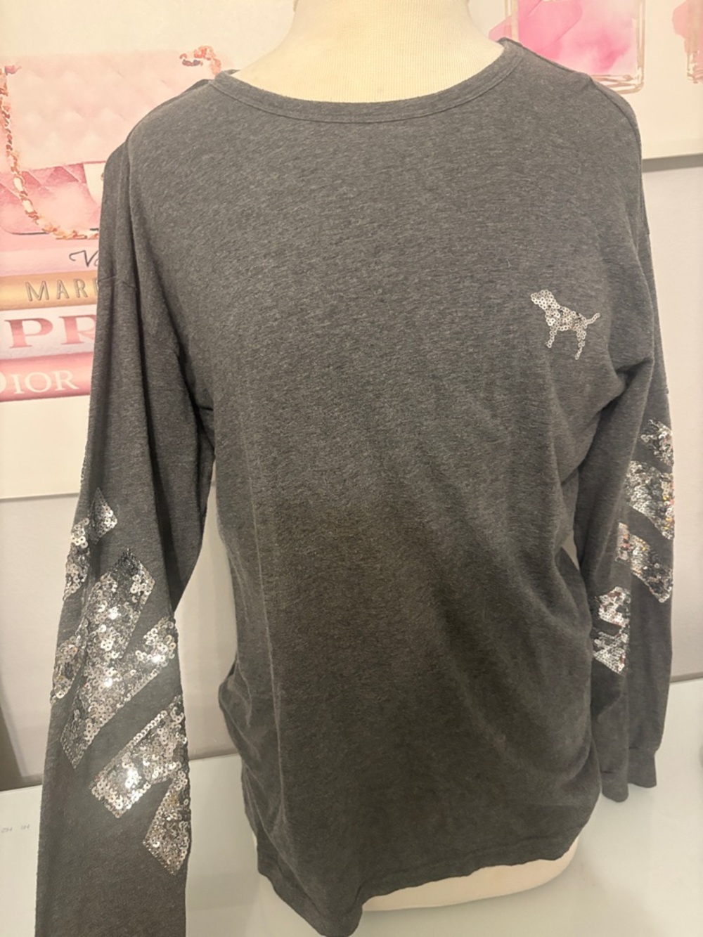 PINK Victoria's Secret Gray Crewneck Long Sleeve Tee